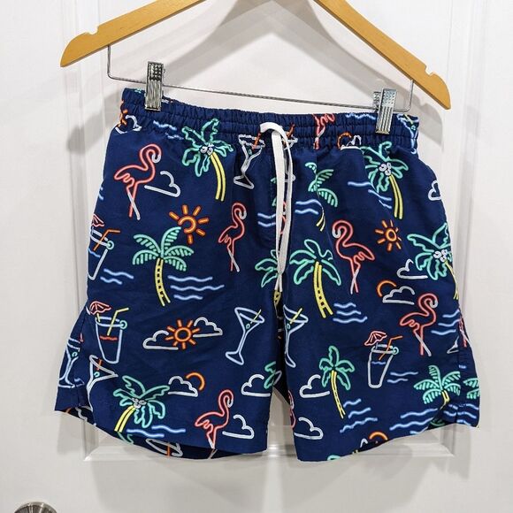 Chubbies Neon Lights 5.5 in Swim Trunks Navy blue Flamingo Margarita Size M - Picture 2 of 9